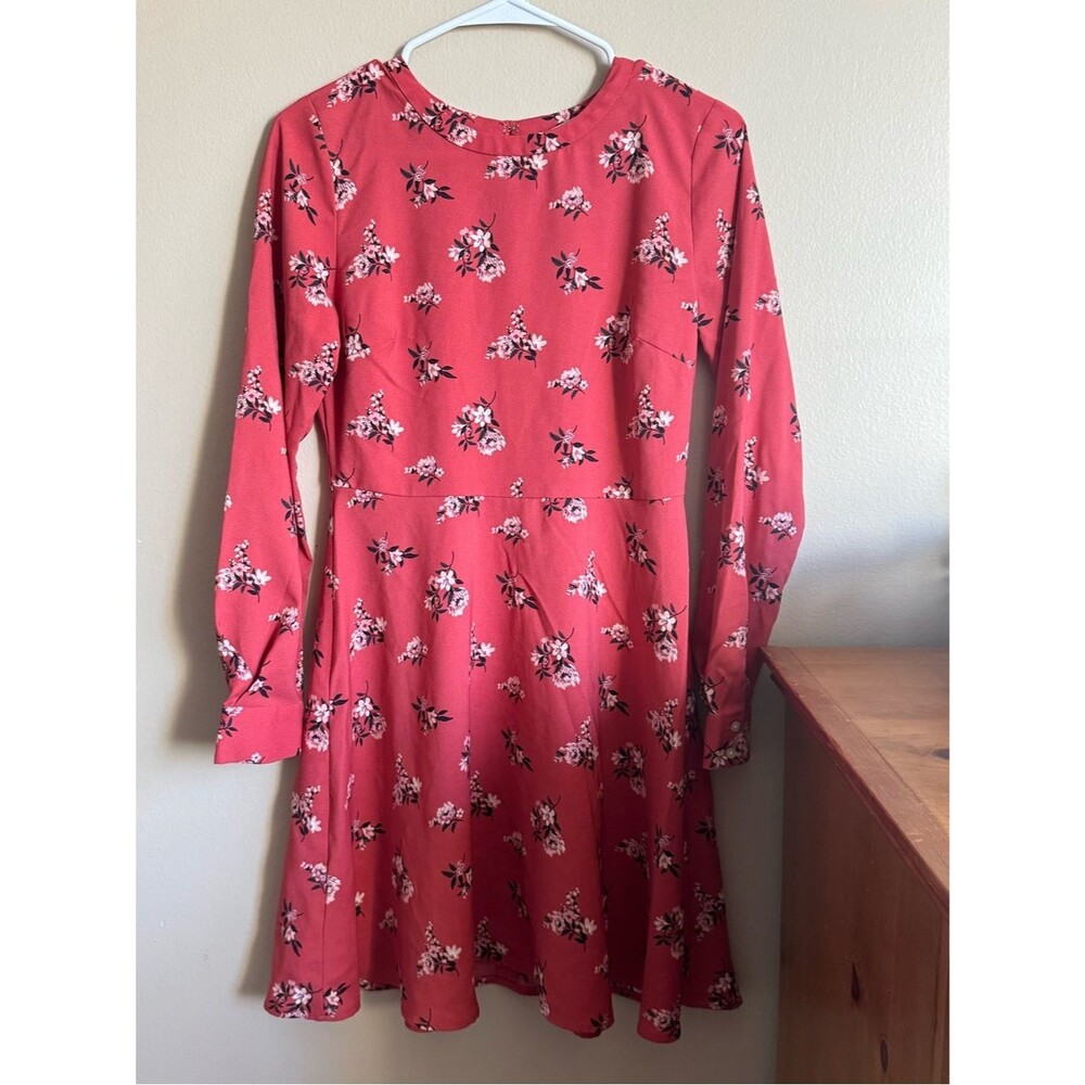 LOFT Pink Floral Long Sleeve Fit & Flare Dress Size 0